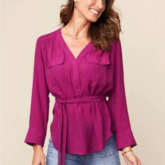 Matilda Jane Tops - Matilda Jane Womens Tunic Long Sleeve Size Large Plum Purple V-neck Tie Waist
